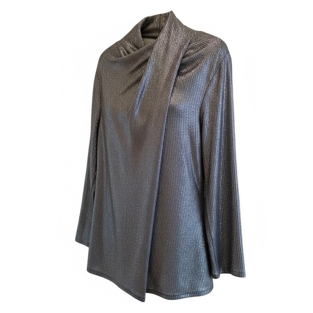 Elie Tahari Black & Silver Metallic Stretch Evening Blouse - Size XL
